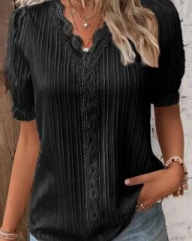 Casual V-Neck Lace Blouse