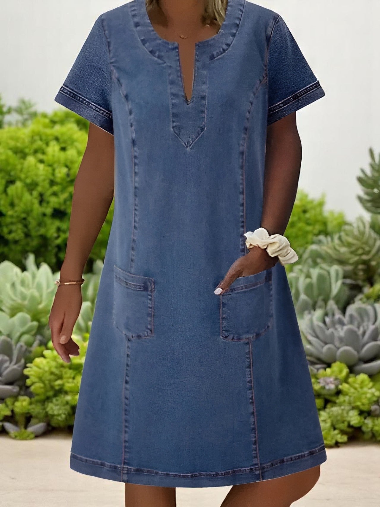Soft Denim V-Neck Midi Dress