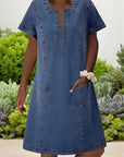 Soft Denim V-Neck Midi Dress