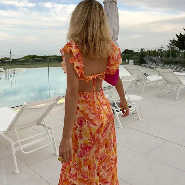 Orange Summer Dress With Ruffles