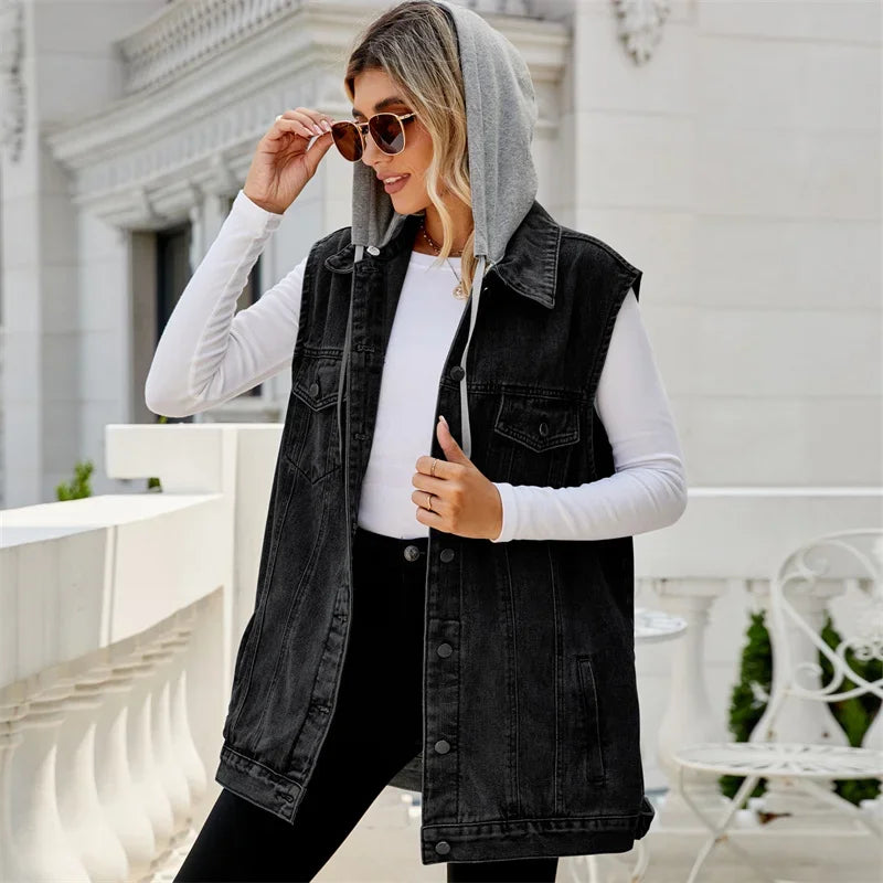 Fashionable Sleeveless Denim Jacket for Women