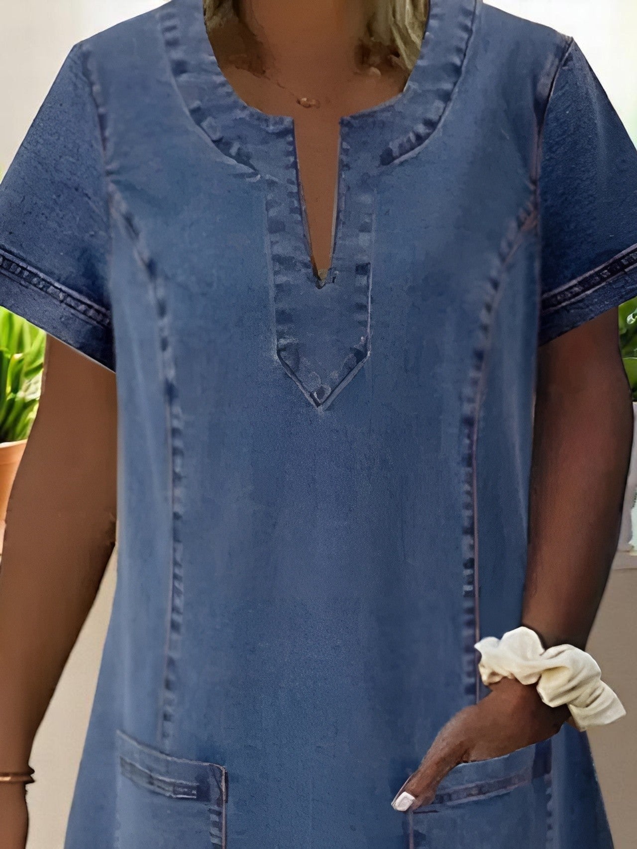Soft Denim V-Neck Midi Dress