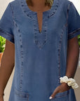 Soft Denim V-Neck Midi Dress