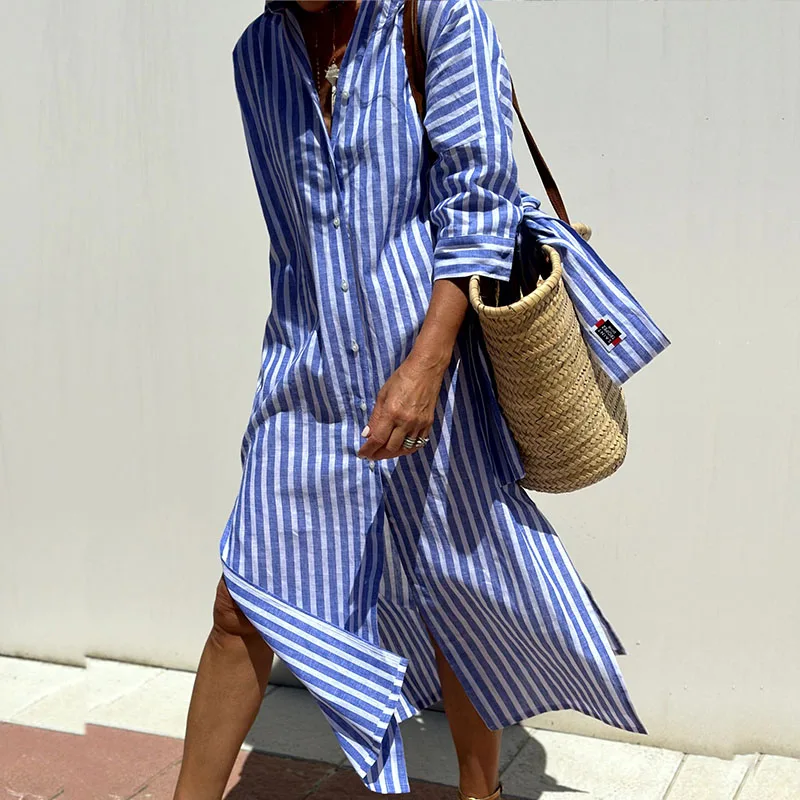 Striped Shirt Dress for Women – Casual Button Down Summer Dress
