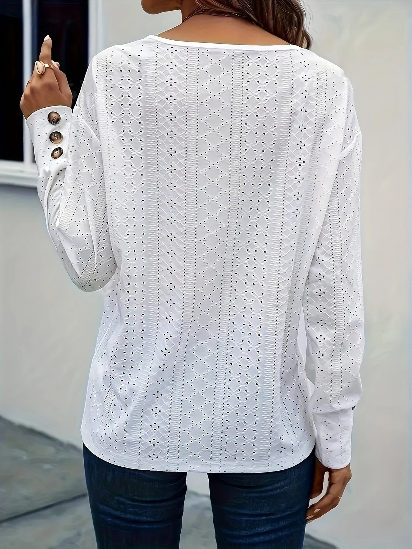 Breathable Eyelet V-Neck Top