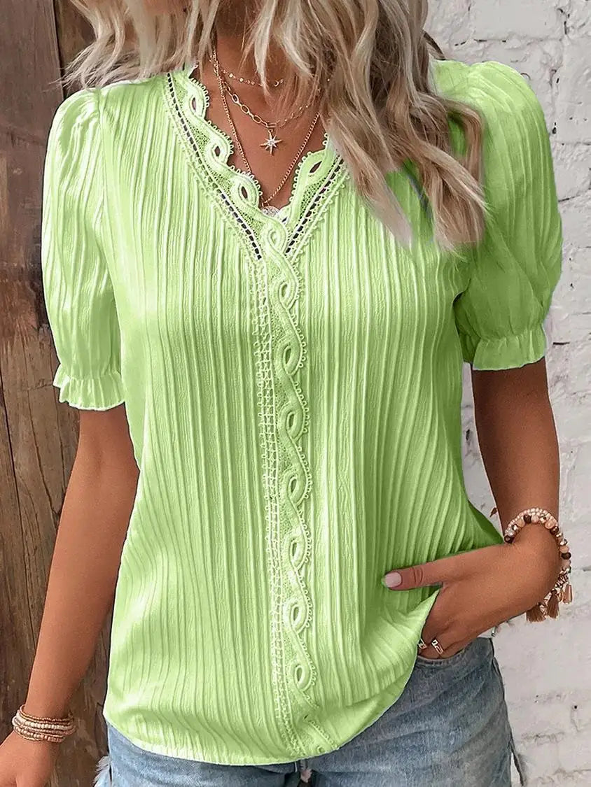 Casual V-Neck Lace Blouse
