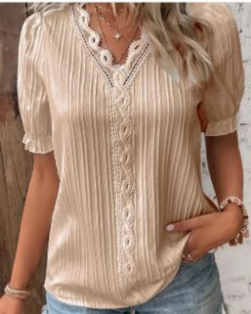 Casual V-Neck Lace Blouse