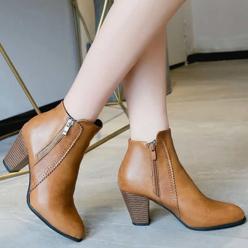 High Heel Ankle Boots with Double Zipper
