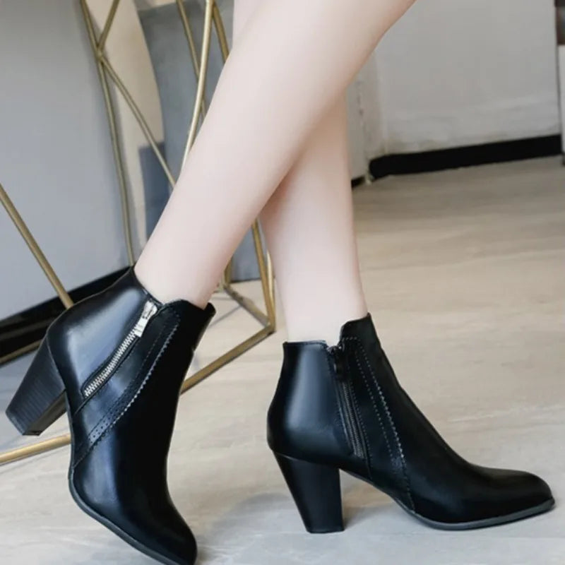 High Heel Ankle Boots with Double Zipper