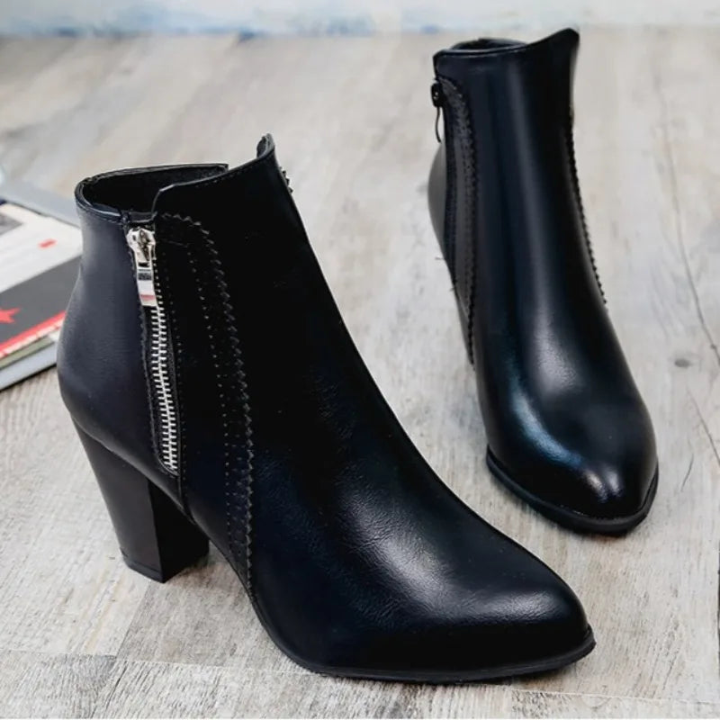 High Heel Ankle Boots with Double Zipper