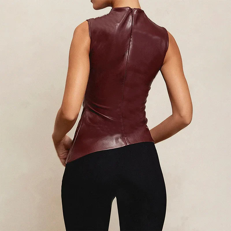 Trendy Black Leather Sleeveless Top