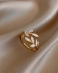 Pure White Opal Leaf Adjustable Ring