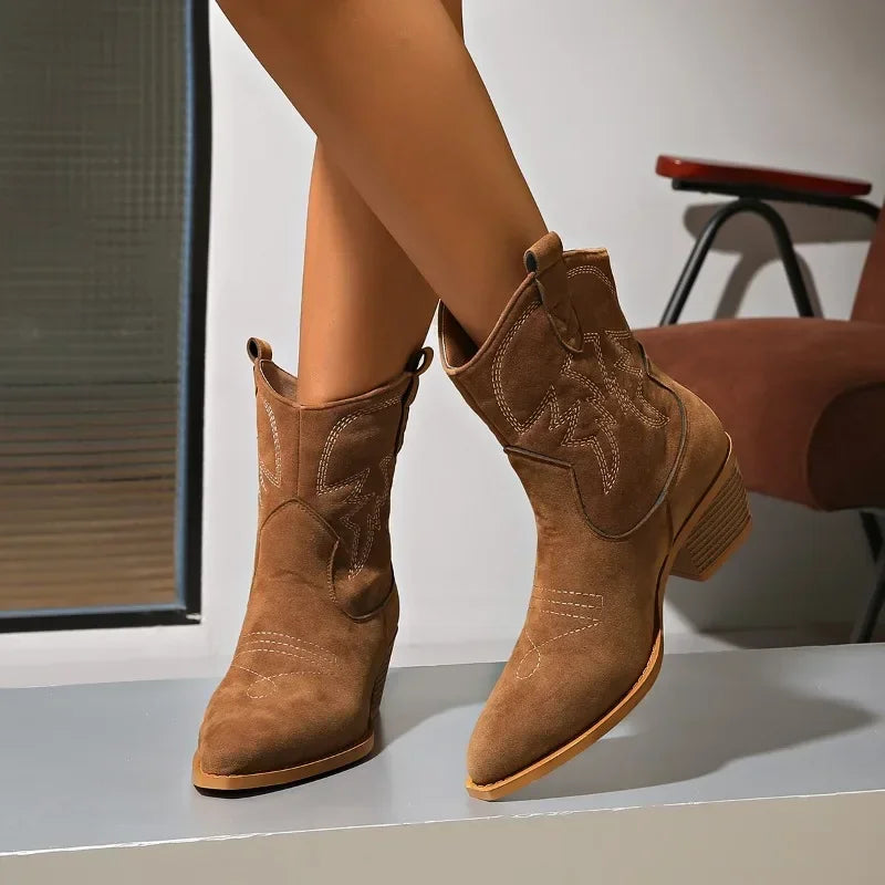 Western-Inspired Ankle Boots with Stacked Heel