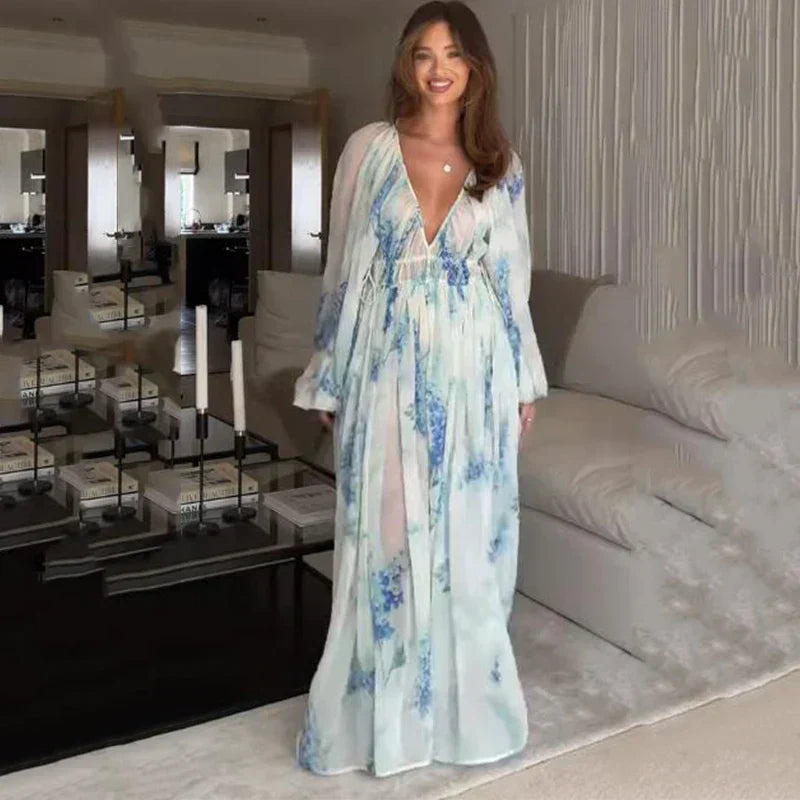 Flowy Ocean-Inspired Long Dress