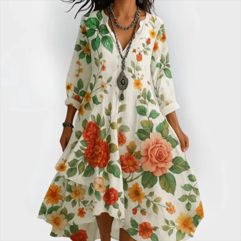 Feminine Floral Midi Dress – Drapey, Season-Ready Favorite for Brunch Dates and Wedding Guest Looks