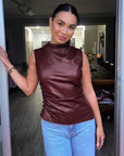 Trendy Black Leather Sleeveless Top