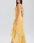 Ruched Ruffle Dovetail Party Dress
