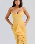 Ruched Ruffle Dovetail Party Dress