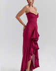 Ruched Ruffle Dovetail Party Dress