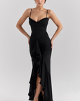 Ruched Ruffle Dovetail Party Dress