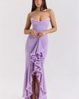 Ruched Ruffle Dovetail Party Dress