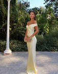 Strapless Satin Off-Shoulder Evening Dress