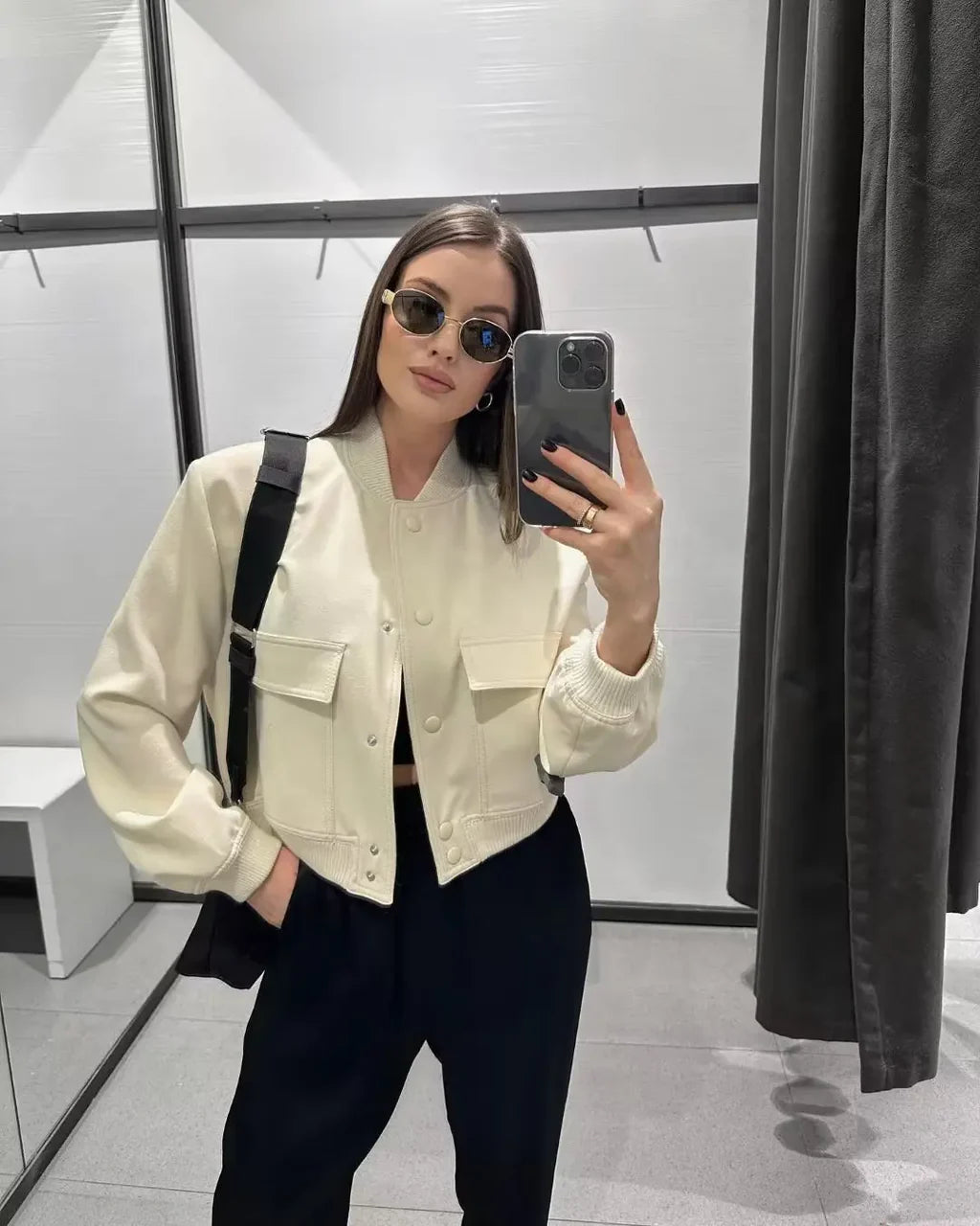 Crop Long Sleeve Bomber Jacket
