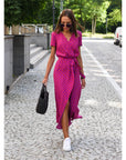 Casual Floral Wraparound Midi Dress