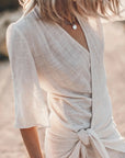 Chic Linen Dress with Classic V-Neck Cut
