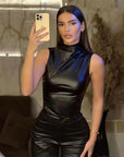 Trendy Black Leather Sleeveless Top