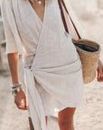 Chic Linen Dress with Classic V-Neck Cut