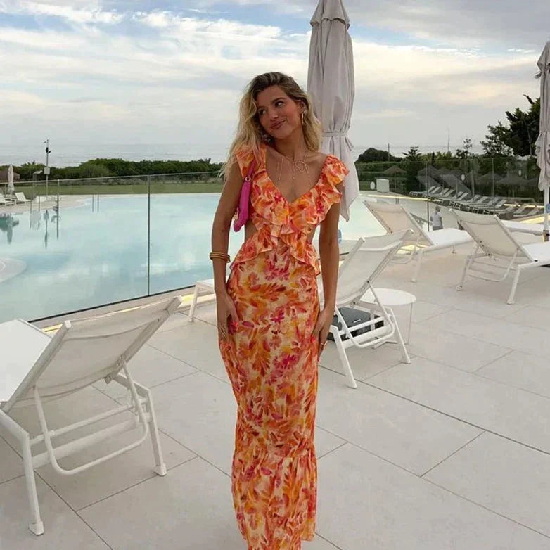 Orange Summer Dress With Ruffles