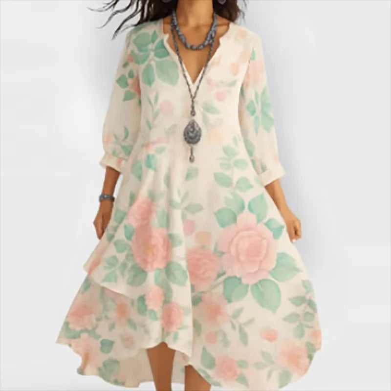 Feminine Floral Midi Dress – Drapey, Season-Ready Favorite for Brunch Dates and Wedding Guest Looks