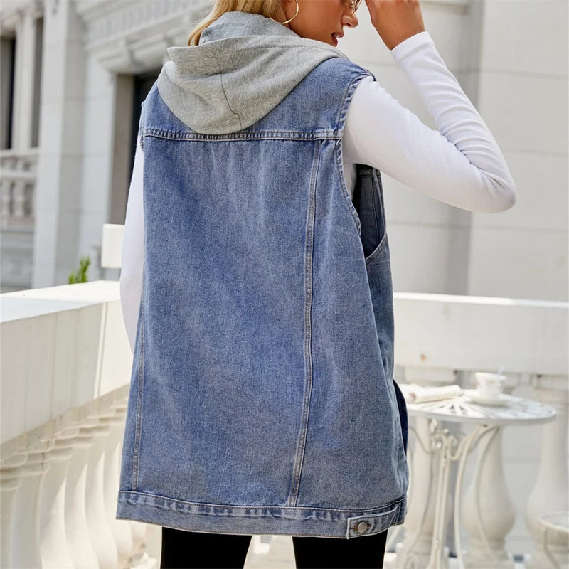 Fashionable Sleeveless Denim Jacket for Women