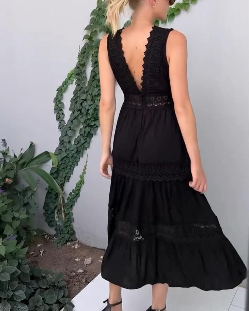 Casual Tank Dress with Elegant Lace V-Cut