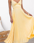 Elegant Pleated V-Neck Maxi Dress