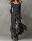 Trinity Maxi Dress | Slim Fit, Soft Gray Stripes with Leopard Print 0