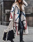 Long women's coat with stylish designer patterns