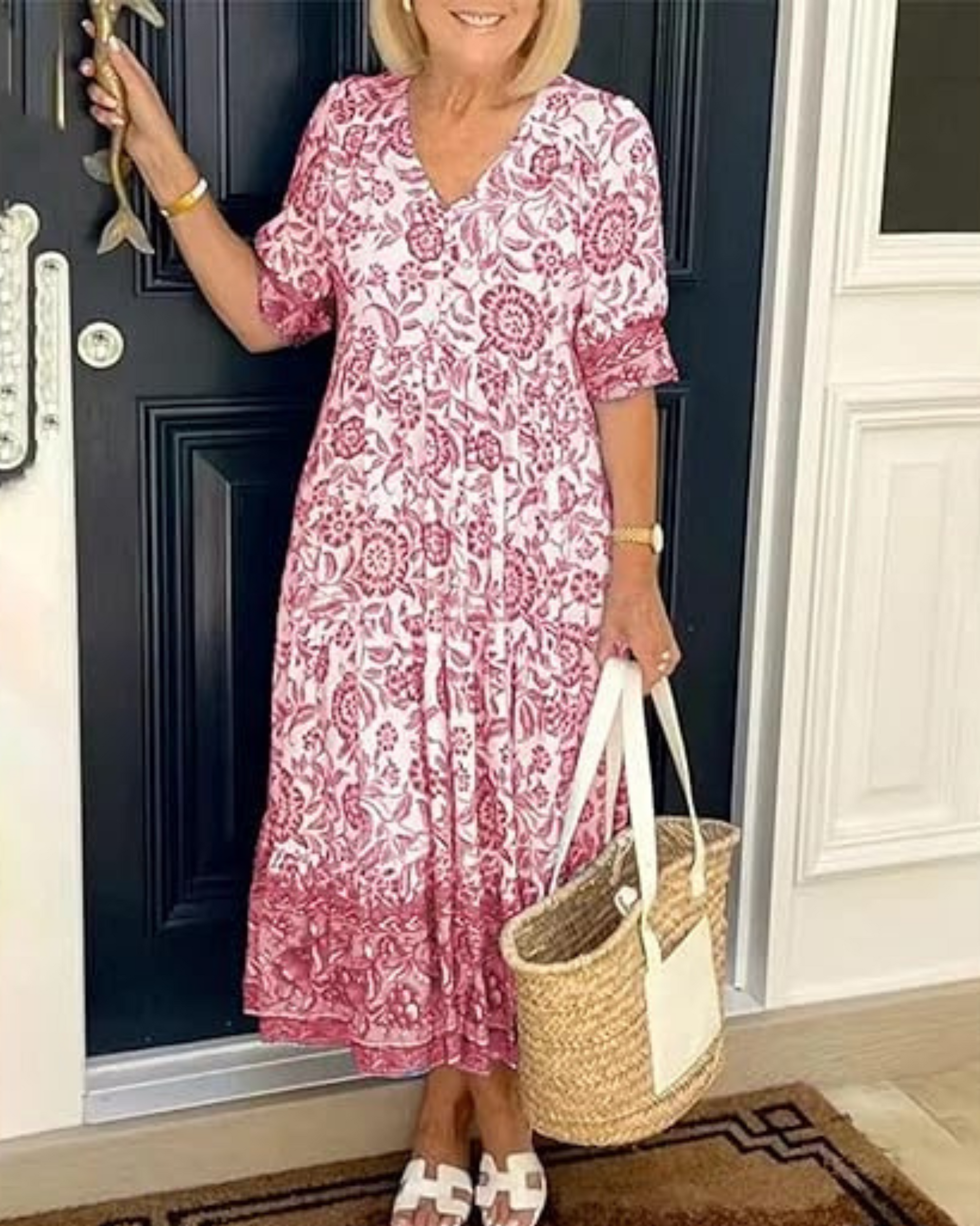 V-Neck Long Sleeve Boho Dress