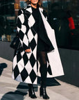 Long women's coat with stylish designer patterns