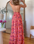 Floral Print Open Back Dress – Soft-Touch Statement Piece for Vacation Nights and Outdoor Events