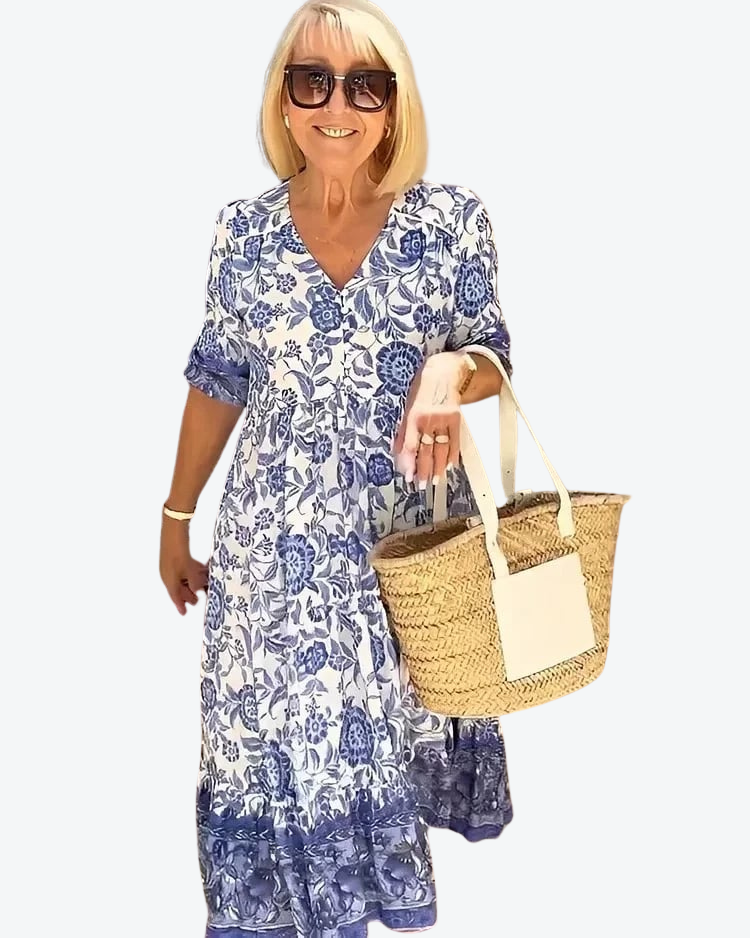 V-Neck Long Sleeve Boho Dress