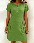 Zipper Pocket Cotton Linen Dress