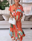 Patterned Short-Sleeve Casual Dress