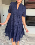 Stand Collar Hollow A-Line Dress