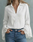 Elegant Solid Color Lace Bell Sleeve Blouse
