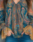 Bohemian Style Flared Sleeve V-Neck Blouse
