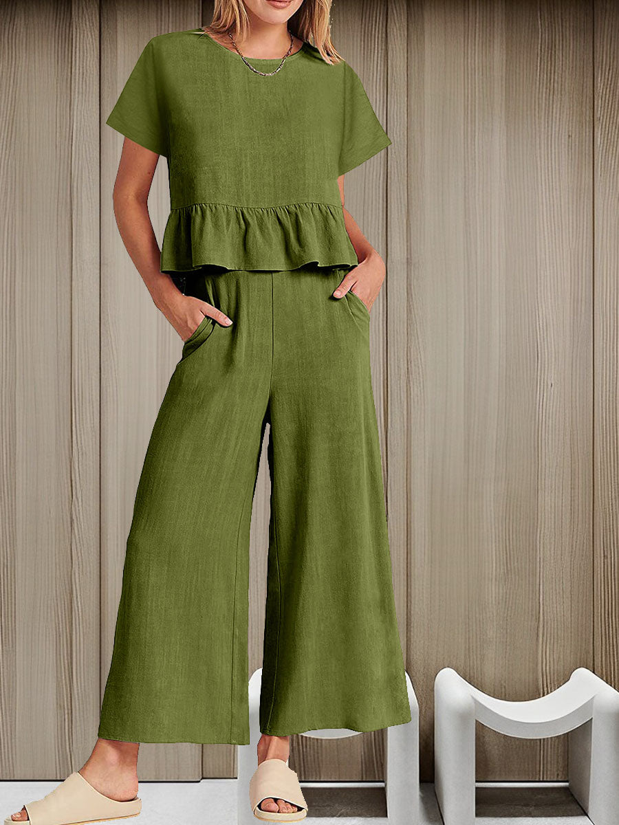 Short-sleeved Pleated Vest Two-Piece Set