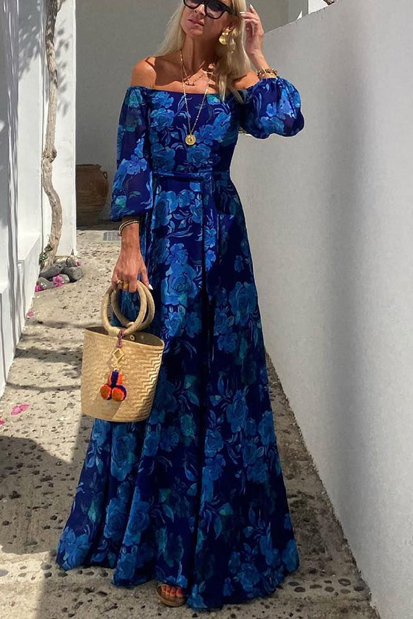 Off-Shoulder Floral Flowy Maxi Dress