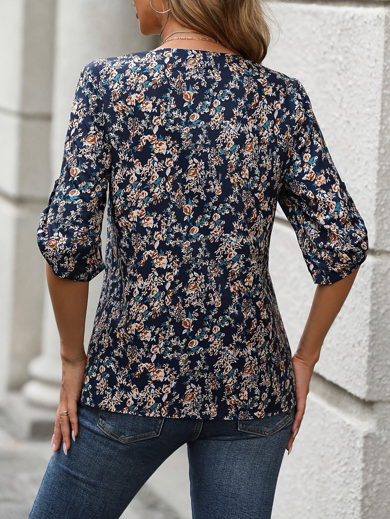 Print V-Neck Floral Blouse